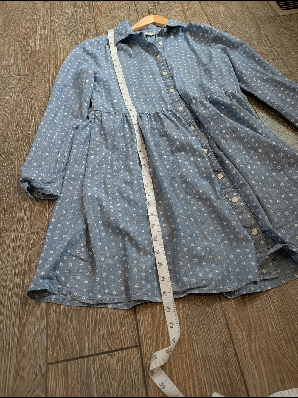 J. Crew Cotton Mini Shirt Dress Chambray Floral Print Size 6 Collared Button Up